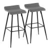 Ale 30" Contemporary Fixed-Height Bar Stool in Black Steel and Grey Faux Leather by LumiSource - Set of 2