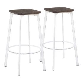 Clara Industrial Square Barstool in Vintage White Metal and Espresso Wood-Pressed Grain Bamboo by LumiSource - Set of 2