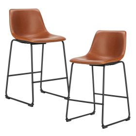 Sweetcrispy 26 inch Counter Height Bar Stools Set of 2 Leather Barstool with Back and Metal Leg Modern Bar Stools for Kitchen Island Pub Living Room