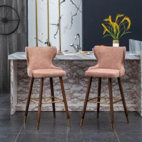 Nevis Mid-century Modern Faux Leather Tufted Nailhead Trim Barstool Set of 2, Pink