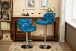 Glasgow Contemporary Tufted Adjustable Height Hidraulic Bar Stools, Set of 2, Blue