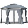 Outsunny 12' x 12' Round Outdoor Gazebo, Patio Dome Gazebo Canopy Shelter with Double Roof, Netting Sidewalls and Curtains, Zippered Doors