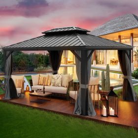 10x12ft Hardtop Gazebo with Netting & Curtain, Black