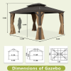 10x12ft Hardtop Gazebo with Netting & Curtain, Brown