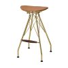 Metal Backless Barstool with Flared legs and Braces Support, Set of 2, Gold