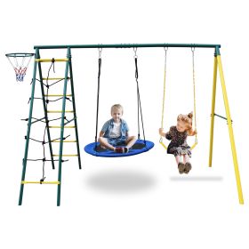 Swing Set for Kids Outdoor Backyard Playground Swing Set with Ladder and Basketball Hoop