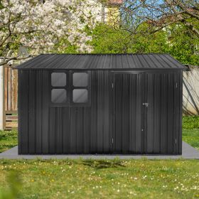 Metal garden sheds 10ftx8ft outdoor storage sheds Dark-grey with window