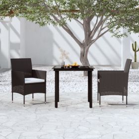 3 Piece Patio Dining Set with Cushions Black