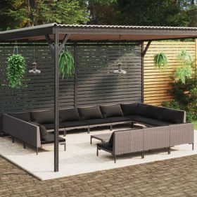 14 Piece Patio Lounge Set with Cushions Poly Rattan Dark Gray