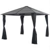 Gazebo with Curtain Aluminum 9.8'x9.8' Black