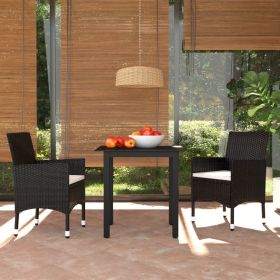 3 Piece Patio Dining Set with Cushions Poly Rattan Black