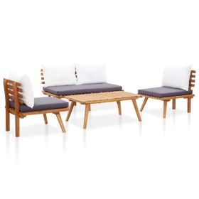 4 Piece Patio Lounge Set with Cushions Solid Wood Acacia