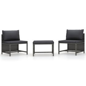 3 Piece Patio Sofa Set with Cushions Gray Poly Rattan