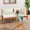 2 Piece Sofa Set with Cream White Cushions Solid Acacia Wood