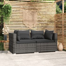 2-Seater Sofa with Cushions Gray Poly Rattan