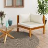 Sectional Corner Sofa with Cream White Cushion Acacia Wood