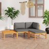 4 Piece Patio Lounge Set with Gray Cushions Solid Teak Wood