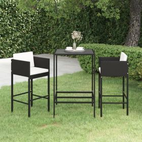 3 Piece Patio Bar Set with Cushions Poly Rattan Black