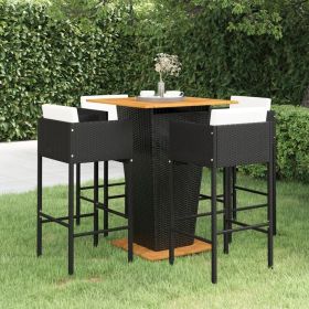 5 Piece Patio Bar Set with Cushions Poly Rattan Black