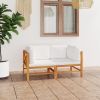 2-Seater Patio Sofa with Cream Cushions Solid Teak Wood