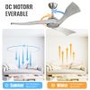 52 Inch Ceiling Fan Without Light 6 Wind Speed Timing Function 3 Solid Wood Blade Reversible DC Motor