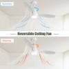 52 Inch Wooden Ceiling Fan White 3 Solid Wood Blades Remote Control Reversible DC Motor With Led Light