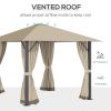 10' x 10' Patio Gazebo Aluminum Frame Outdoor Canopy Shelter with Sidewalls, Vented Roof for Garden, Lawn, Backyard, and Deck, Khaki