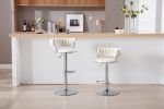 Set of 2 Bar Stools,with Chrome Footrest and Base Swivel Height Adjustable Mechanical Lifting Velvet + Bar Stool-BEIGE