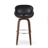 30" Mid-Century Modern Upholstered Swivel Barstool, Midnight Black, Walnut