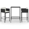 3 Piece Patio Bar Set with Cushions Poly Rattan Black