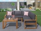 3-Piece Patio Sectional Set Acacia Wood and Grey Cushions Ideal for Outdoors and Indoors