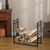 Firewood Rack with Fireplace Tools, Indoor Outdoor Firewood Holder, Curved Bottom with 2 Tiers for Fireplace, Wood Stove, Hearth or Fire Pit, Black