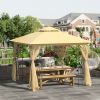 10' x 10' Metal Patio Gazebo, Double Roof Outdoor Gazebo Canopy Shelter with Tree Motifs Corner Frame and Netting, for Garden, Lawn, Backyard