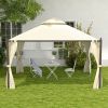 Outsunny 10' x 12' Steel Outdoor Patio Gazebo with Polyester Privacy Curtains, Two-Tier Roof for Air, Large Design