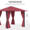 10' x 10' Patio Gazebo Aluminum Frame Outdoor Canopy Shelter with Sidewalls, Vented Roof for Garden, Lawn, Backyard, and Deck, Wine Red