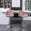 Breni Velvet Diamond Tufted Swivel Adjustable Height Barstool, Set of 2, Mauve