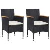 3 Piece Garden Dining Set Black Poly Rattan and Acacia Wood