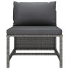 Sectional Middle Sofa with Cushions Gray Poly Rattan