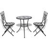 3 Piece Bistro Set Ceramic Tile Black and White