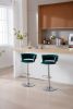 Set of 2 Bar Stools,with Chrome Footrest and Base Swivel Height Adjustable Mechanical Lifting Velvet + Bar Stool-GREEN