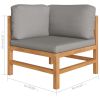 5 Piece Patio Lounge Set with Gray Cushions Solid Teak Wood