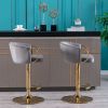 Set of 2 Bar Stools,with Chrome Footrest and Base Swivel Height Adjustable Mechanical Lifting Velvet + Golden Leg Simple Bar Stool-Grey