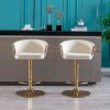 Set of 2 Bar Stools,with Chrome Footrest and Base Swivel Height Adjustable Mechanical Lifting Velvet + Golden Leg Simple Bar Stool-Ivory