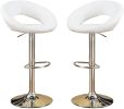 White Faux Leather Stool Adjustable Height Chairs Set of 2 Chair Swivel Design Chrome Base PVC Dining Furniture