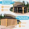 10x14FT Cedar Wood Gazebo, Solid Wood Hardtop Gazebo with Galvanized Steel Double Roof, Netting & Curtains, Outdoor Gazebo for Patio, Backyard, Deck