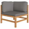 5 Piece Patio Lounge Set with Gray Cushions Solid Teak Wood