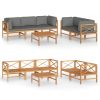 6 Piece Patio Lounge Set with Gray Cushions Solid Teak Wood