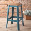 Natural and Teal Armless Bar Stool with Crossbar Support