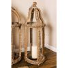 DecMode Brown Reclaimed Wood Beaded Decorative Candle Lantern