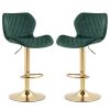 Green Velvet Adjustable Swivel Bar Stools Set Of 2 Modern Counter Height Barstools With Golden Color Base